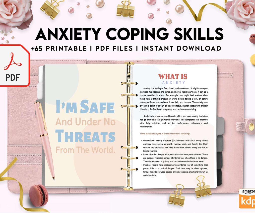 Anxiety Coping Skills, anxiety therapy journal, Self care journal, mindfulness, self love journal, wellness journal Digital Download PDF file 8,5×11 inch