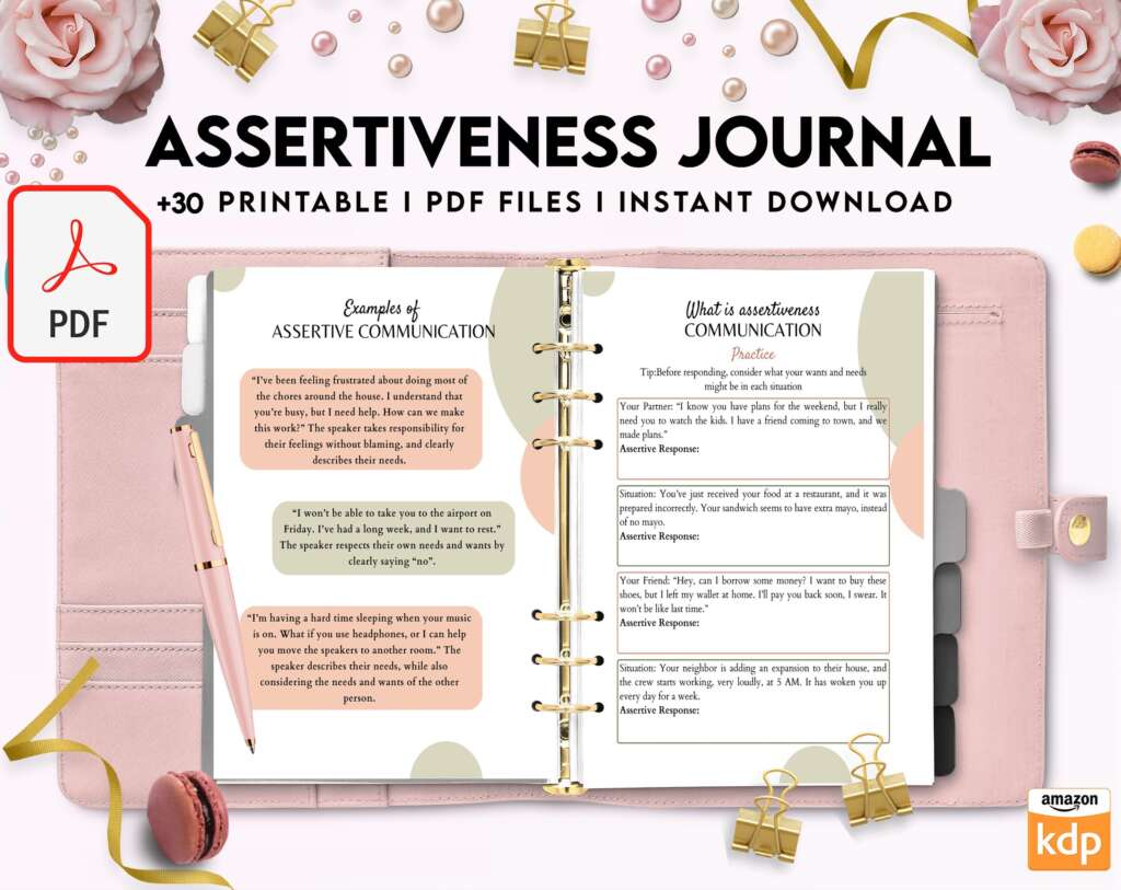 Assertiveness, confident and forceful behavior journal, PDF file 8,5x11 ...