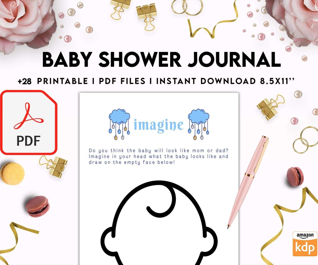 Baby Shower Journal, anxiety therapy journal, Self care journal, mindfulness, self love journal, wellness journal Digital Download PDF file 8,5×11 inch