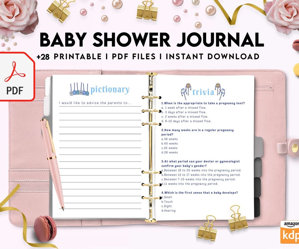 Baby Shower Journal, anxiety therapy journal, Self care journal, mindfulness, self love journal, wellness journal Digital Download PDF file 8,5×11 inch