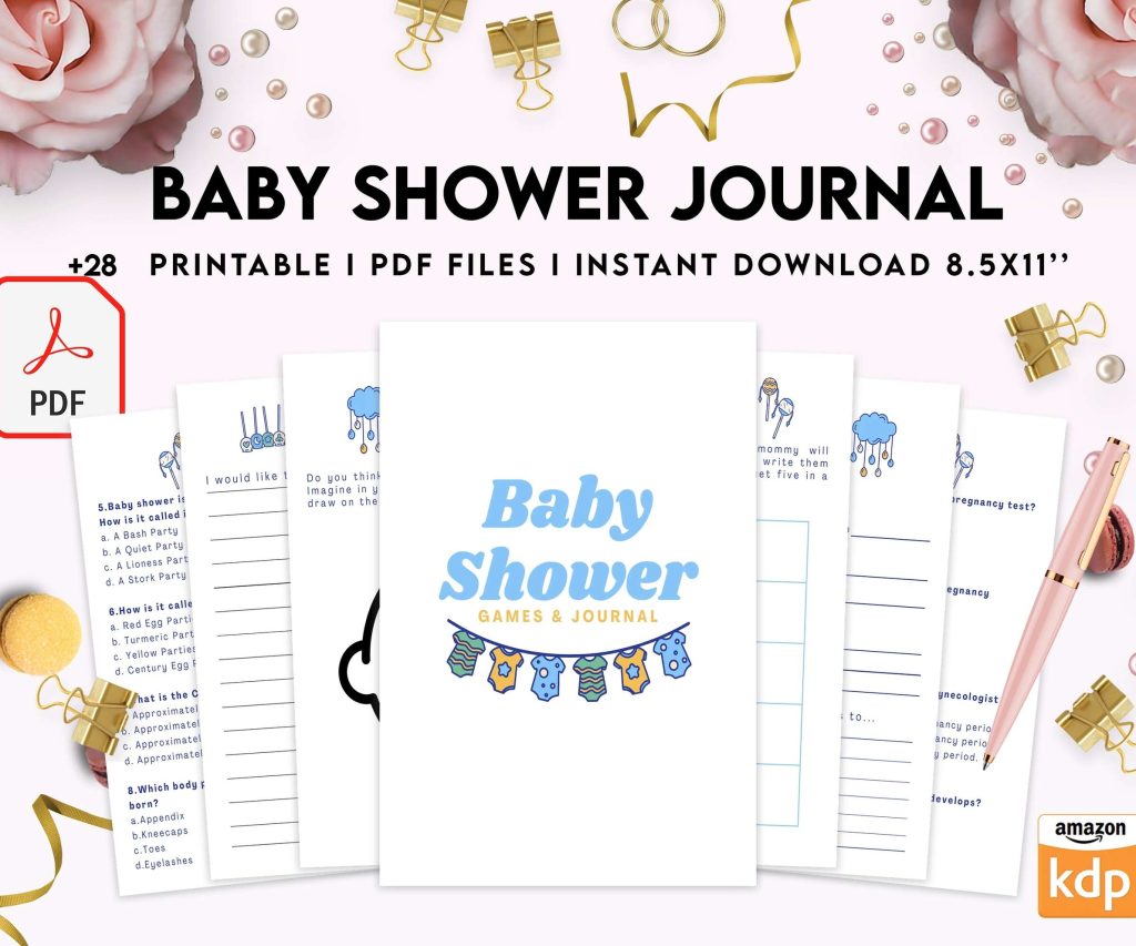 Baby Shower Journal, anxiety therapy journal, Self care journal, mindfulness, self love journal, wellness journal Digital Download PDF file 8,5×11 inch