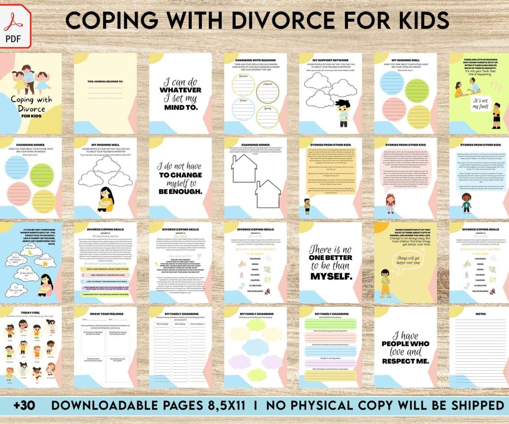 Coping With Divorce for Kids, Kids therapy, coping skills, divorce kids, Digital Download PDF file 8,5×11 inch