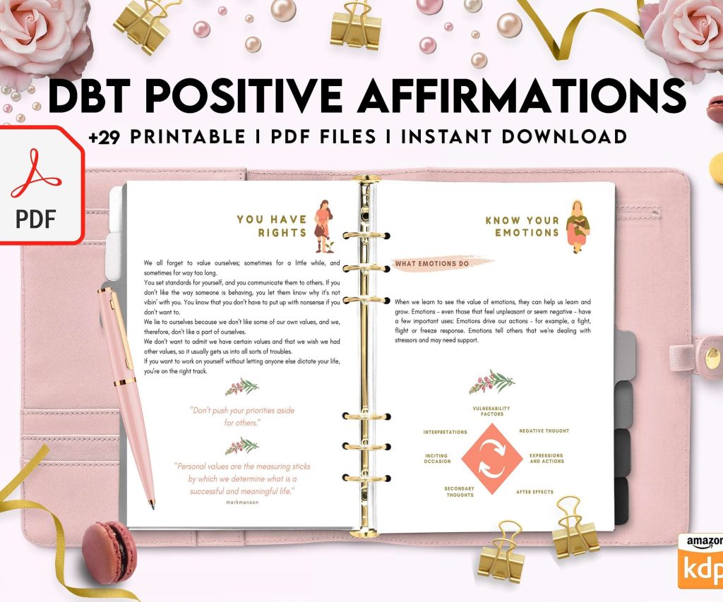 Dbt Positive Affirmations for kids, coping skills, divorce kids, Digital Download PDF file 8,5×11 inch