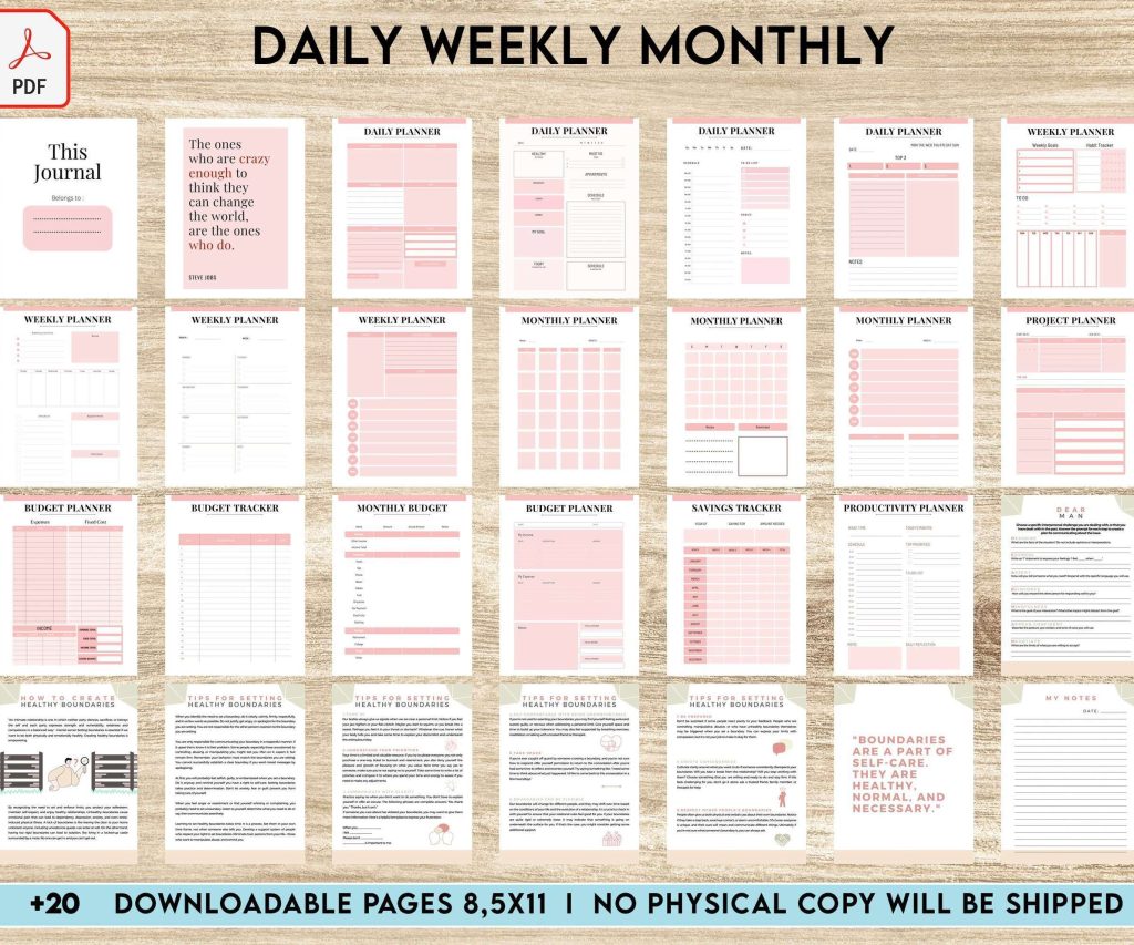 Daily weekly monthly Journal, undated journal, PDF file 8,5×11 inch