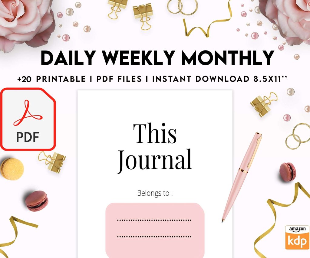 Daily weekly monthly Journal, undated journal, PDF file 8,5×11 inch