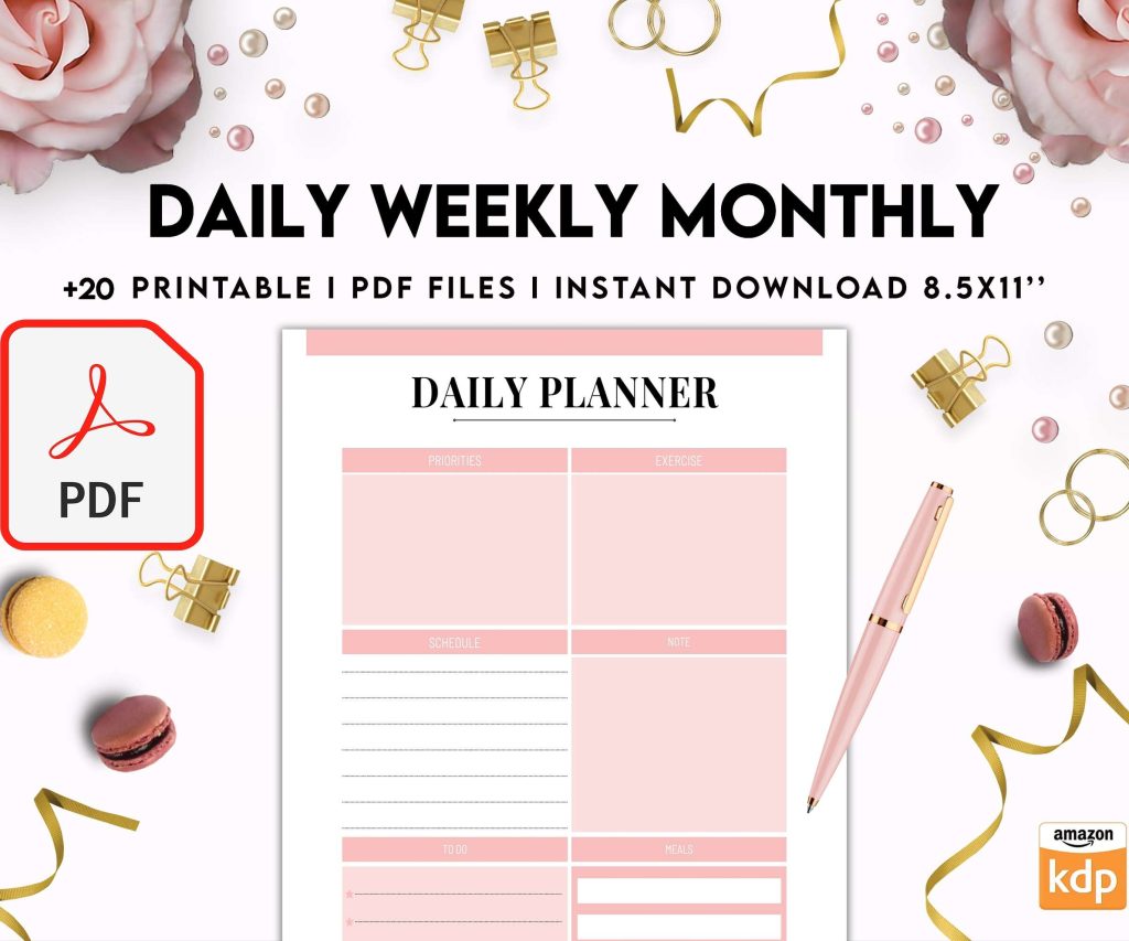 Daily weekly monthly Journal, undated journal, PDF file 8,5×11 inch