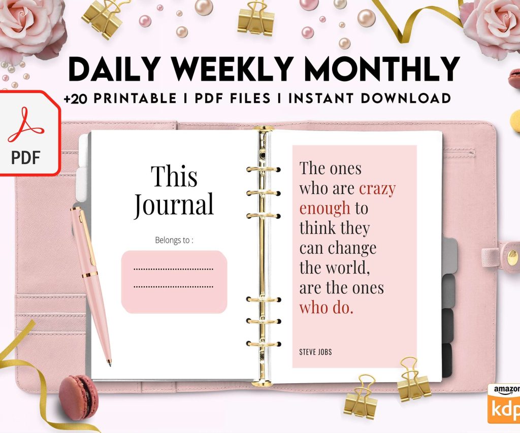 Daily weekly monthly Journal, undated journal, PDF file 8,5×11 inch