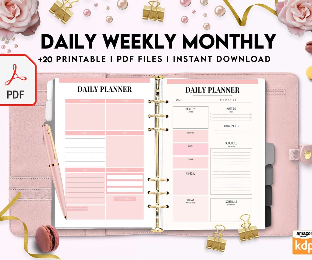 Daily weekly monthly Journal, undated journal, PDF file 8,5×11 inch