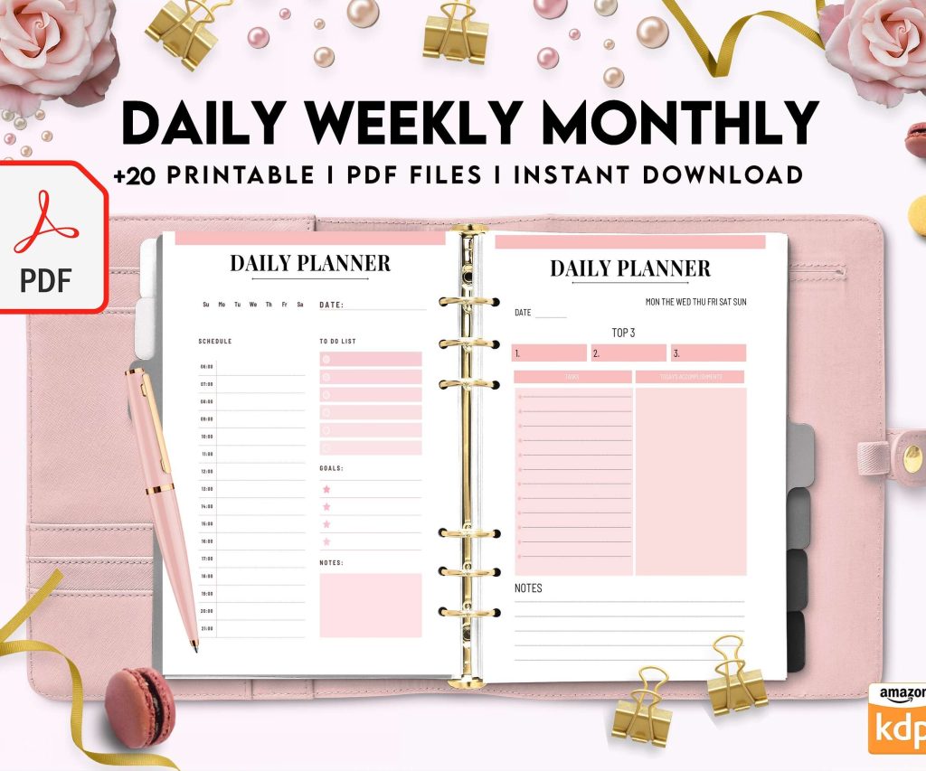 Daily weekly monthly Journal, undated journal, PDF file 8,5×11 inch