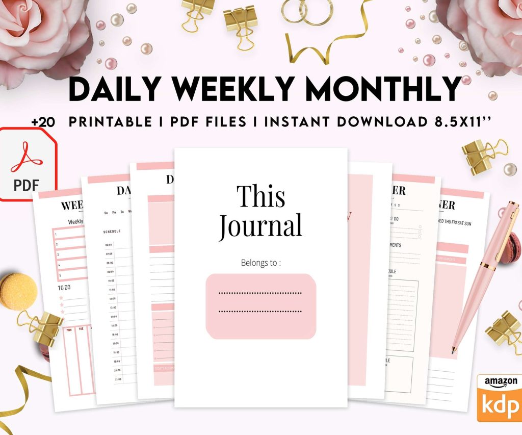 Daily weekly monthly Journal, undated journal, PDF file 8,5×11 inch