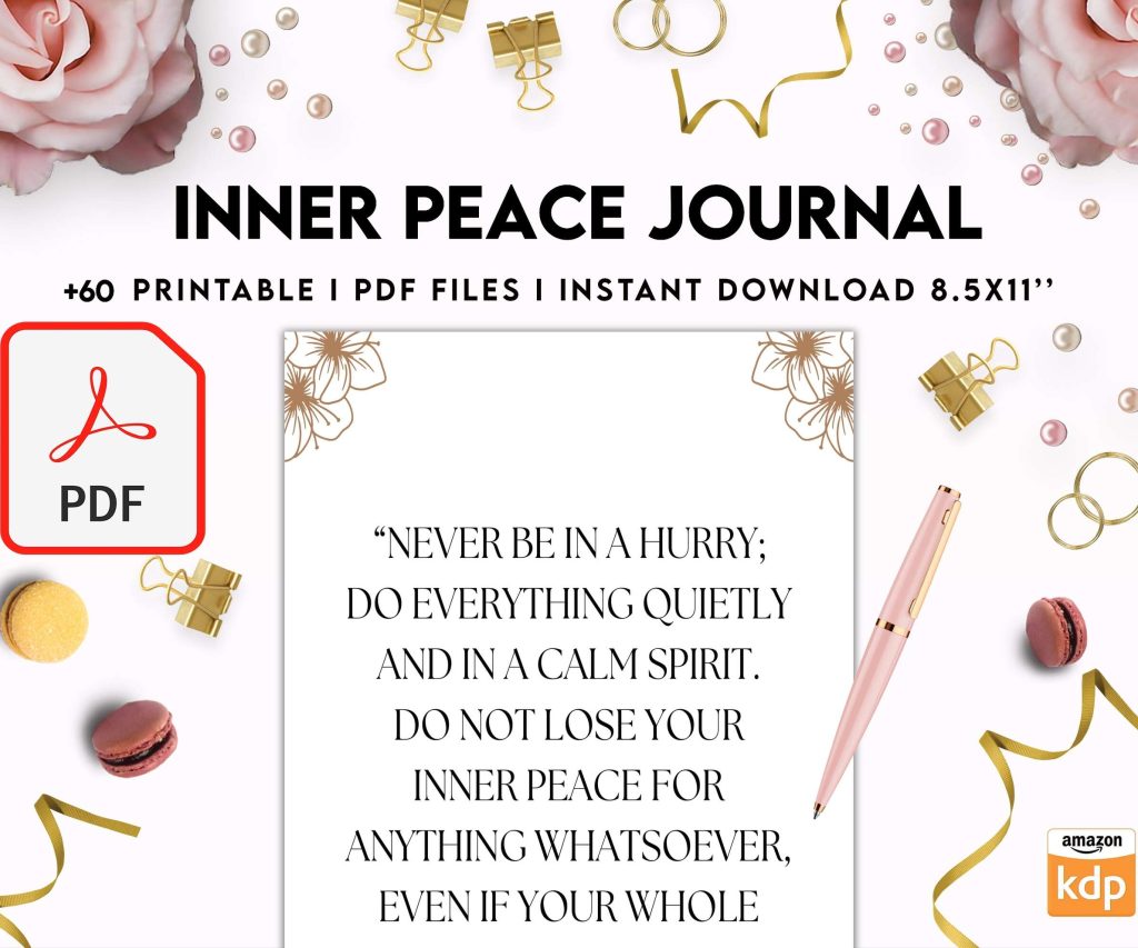 Inner Peace Journal, Calming journal, Happiness journal, Spiritual journal, PDF file 8,5×11 inch