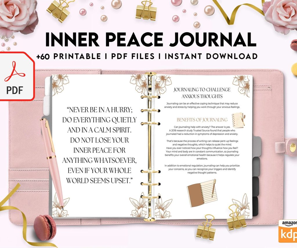 Inner Peace Journal, Calming journal, Happiness journal, Spiritual journal, PDF file 8,5×11 inch