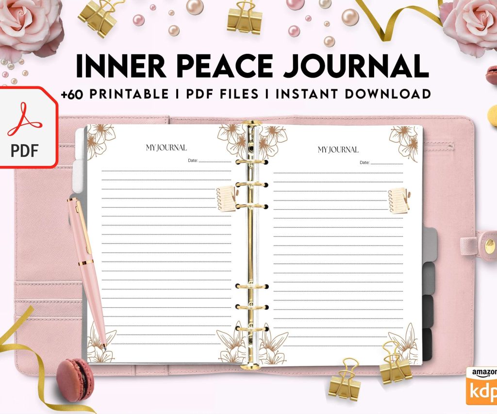 Inner Peace Journal, Calming journal, Happiness journal, Spiritual journal, PDF file 8,5×11 inch
