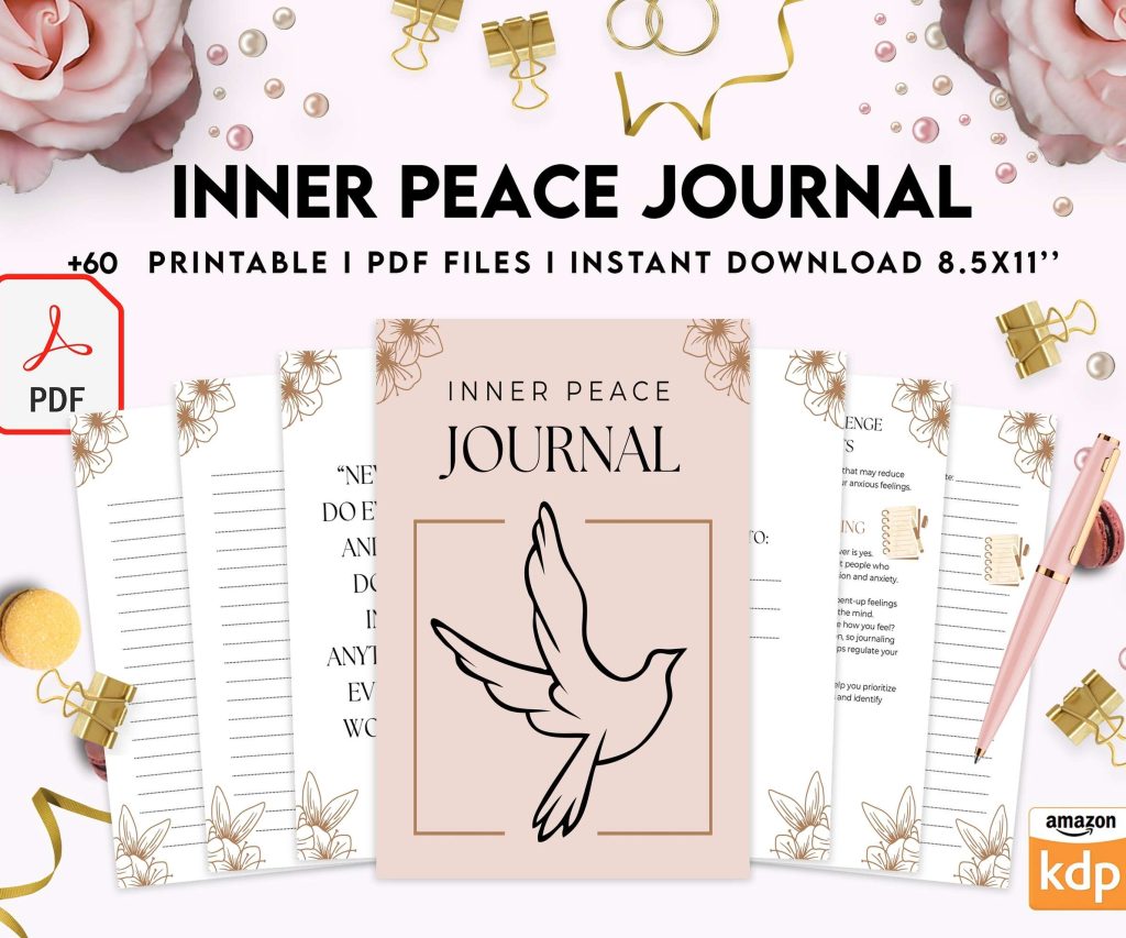 Inner Peace Journal, Calming journal, Happiness journal, Spiritual journal, PDF file 8,5×11 inch