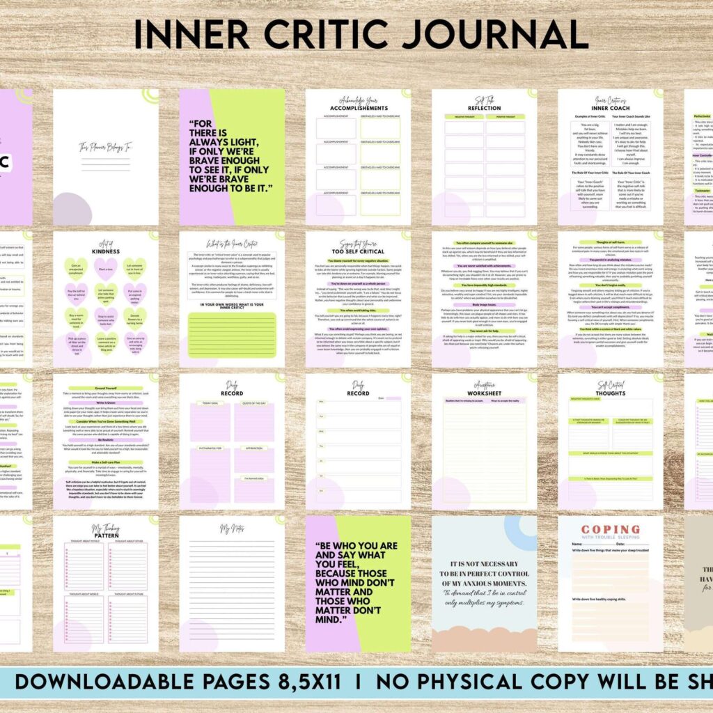 Inner Critic Worksheet Inner Critic Journal, self discovery,self esteem, Limiting Beliefs Digital Download PDF file 8,5×11 inch