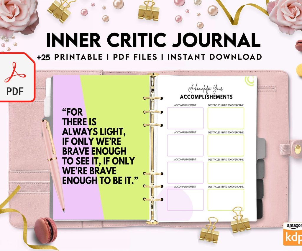 Inner Critic Journal, self discovery,self esteem, Limiting Beliefs Digital Download PDF file 8,5×11 inch