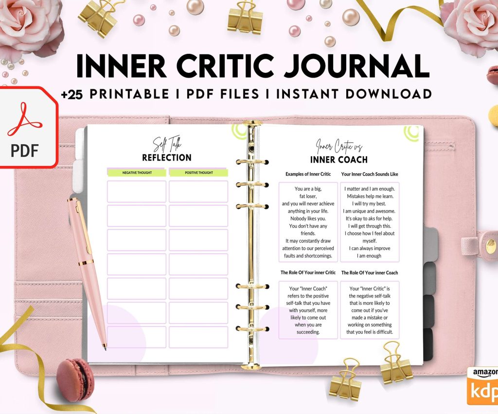 Inner Critic Journal, self discovery,self esteem, Limiting Beliefs Digital Download PDF file 8,5×11 inch