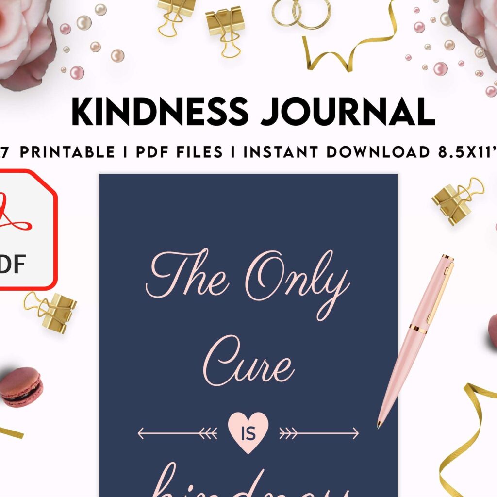 Kindness Journal, act of kindness, therapy journal , self discovery, self esteem, Digital Download PDF file 8,5×11 inch