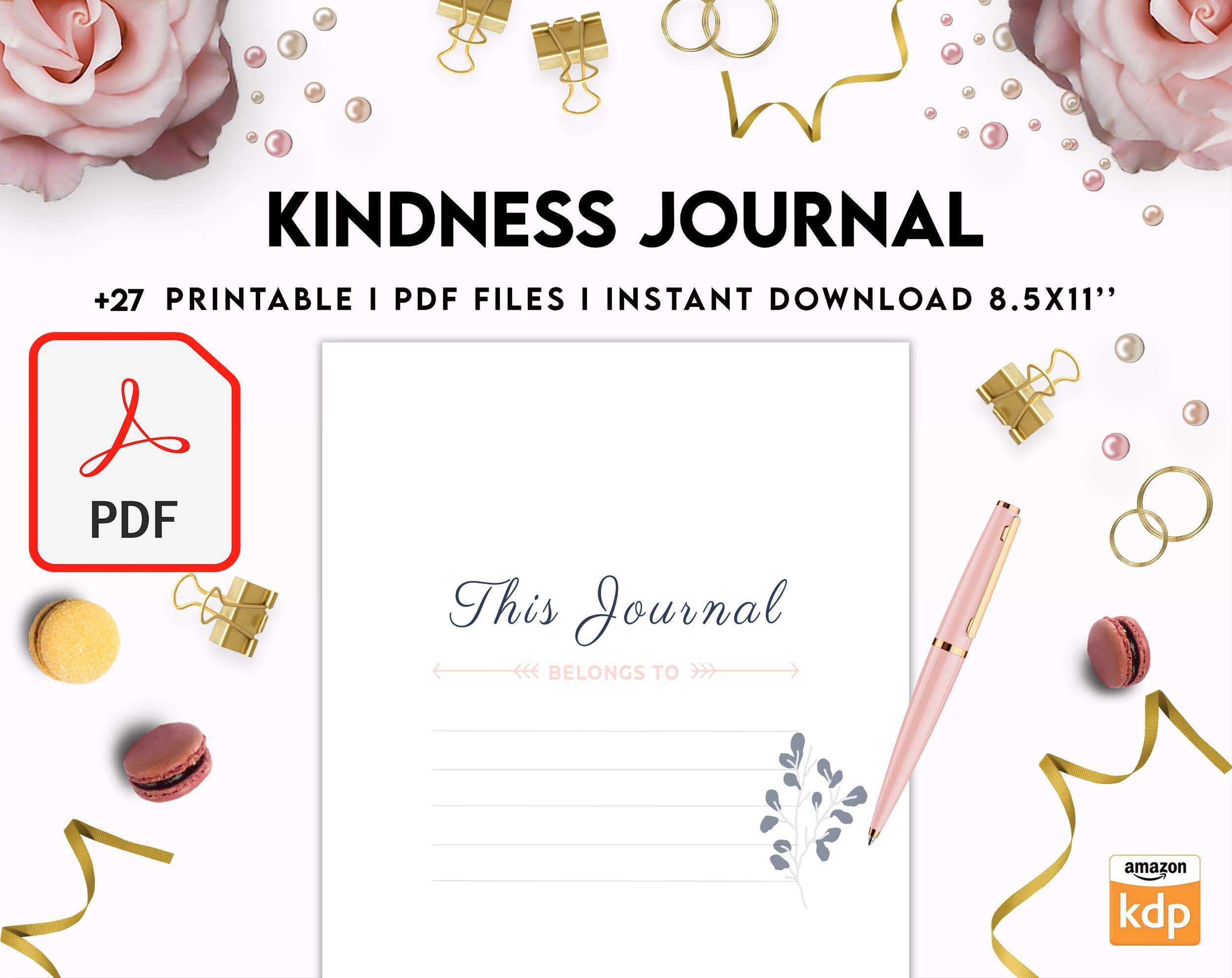 Kindness Journal, act of kindness, therapy journal , self discovery, self esteem, Digital Download PDF file 8,5×11 inch