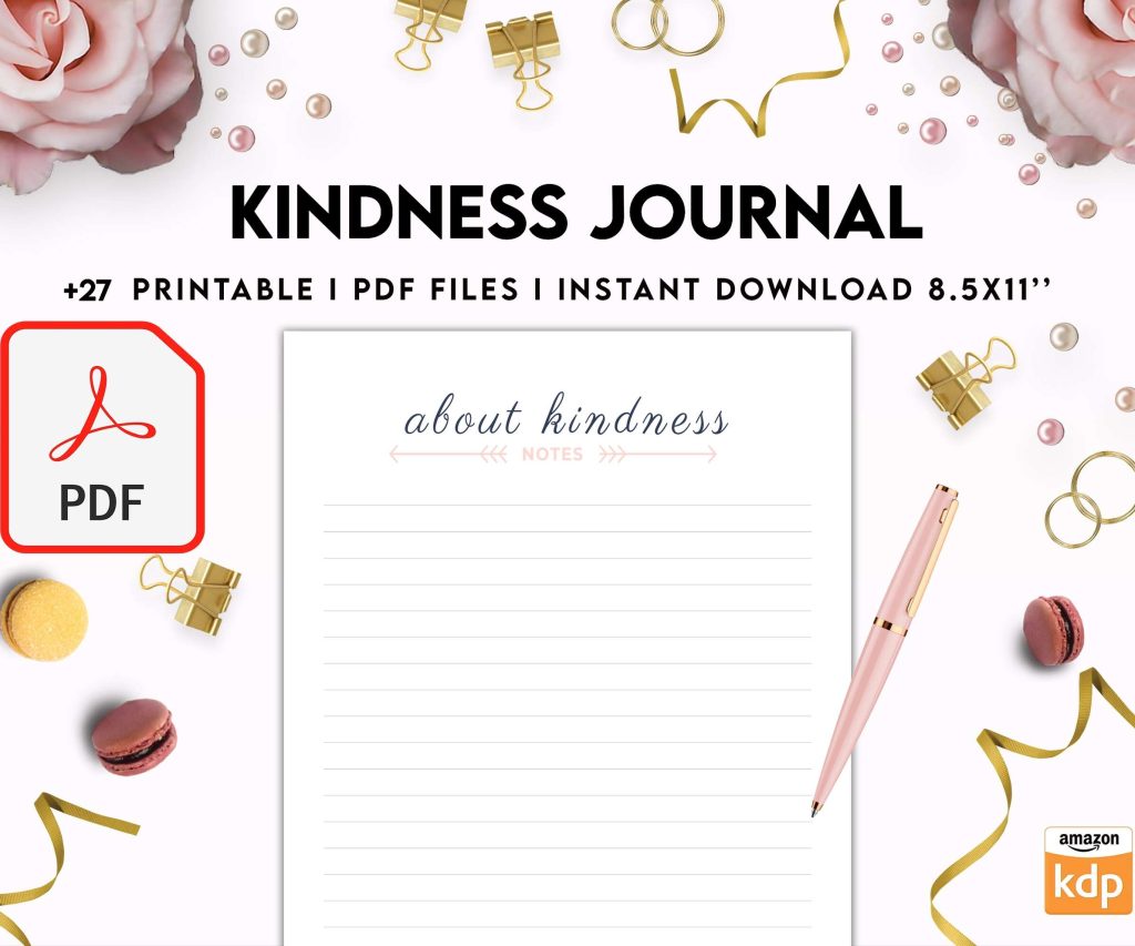 Kindness Journal, act of kindness, therapy journal , self discovery, self esteem, Digital Download PDF file 8,5×11 inch