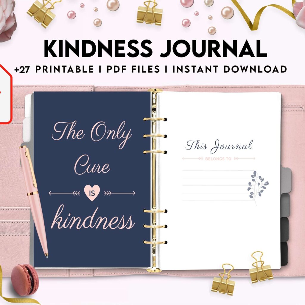 Kindness Journal, act of kindness, therapy journal , self discovery, self esteem, Digital Download PDF file 8,5×11 inch