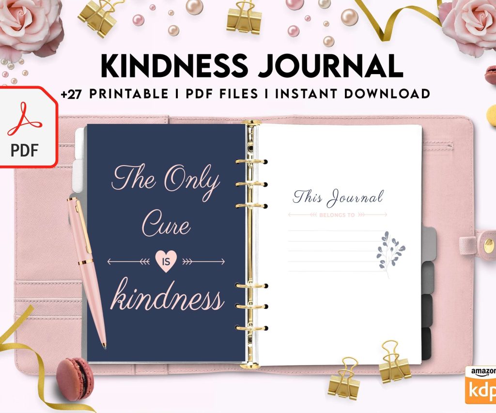 Kindness Journal, act of kindness, therapy journal , self discovery, self esteem, Digital Download PDF file 8,5×11 inch