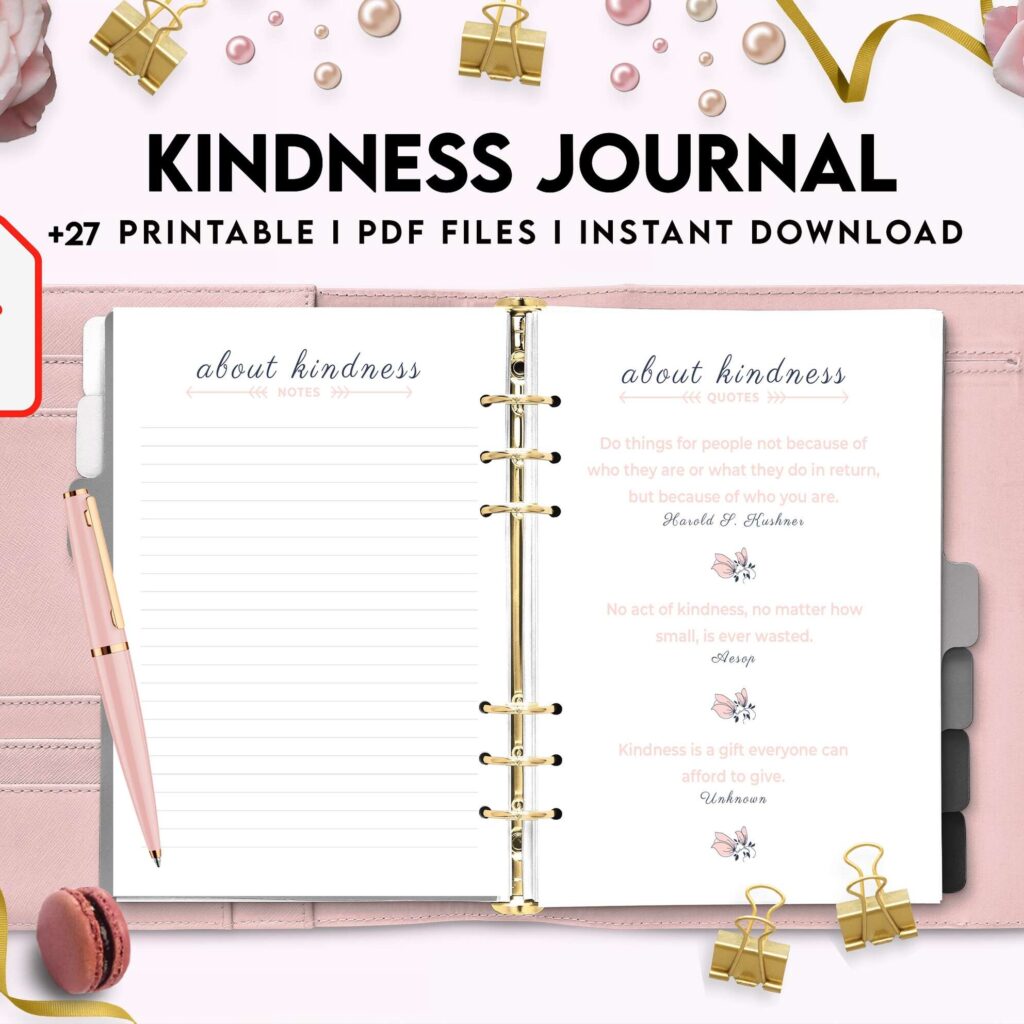 Kindness Journal, act of kindness, therapy journal , self discovery, self esteem, Digital Download PDF file 8,5×11 inch