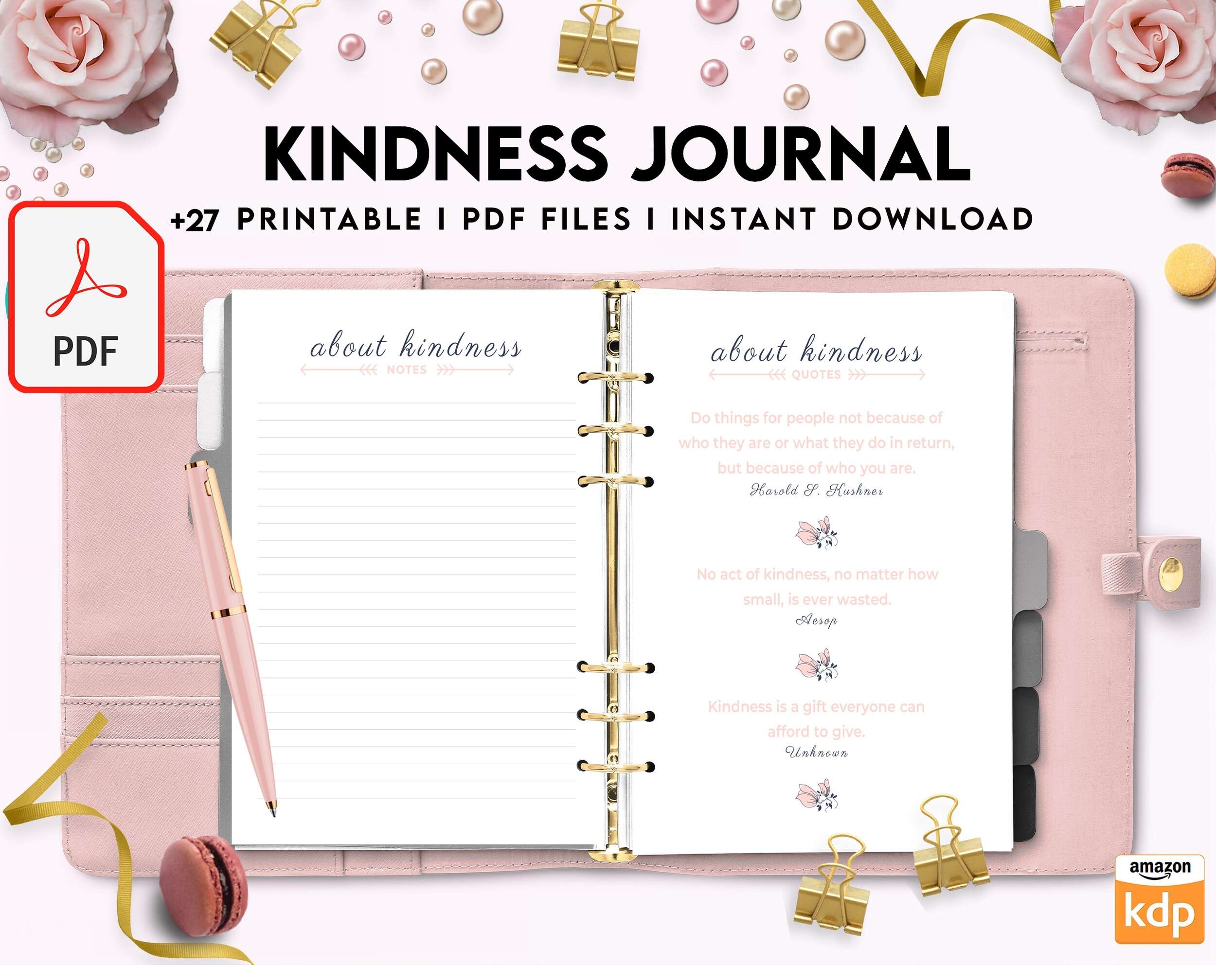 Kindness Journal, act of kindness, therapy journal , self discovery, self esteem, Digital Download PDF file 8,5×11 inch