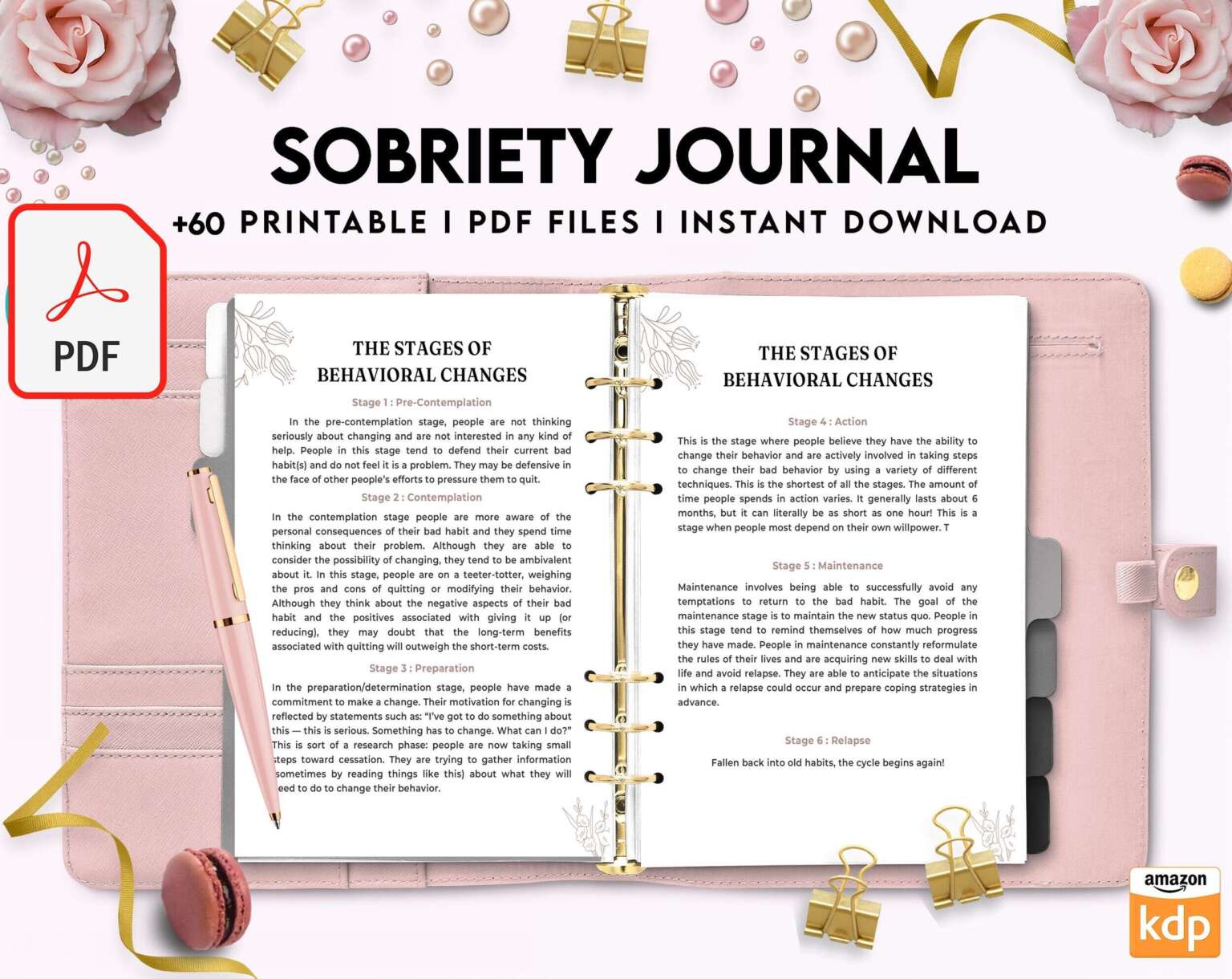 Sobriety, Addiction recovery Journal, calmness, PDF file 8,5x11 inch