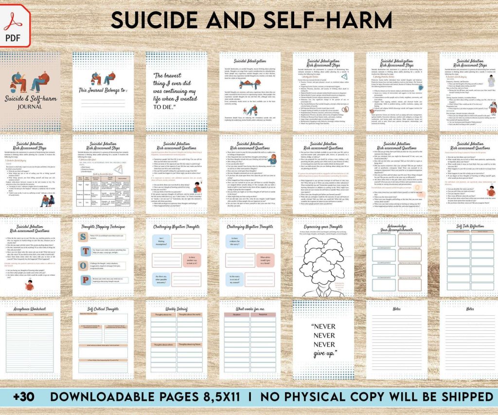 Suicide and self-harm journal, suicide awareness,suicide prevention, PDF file 8,5×11 inch