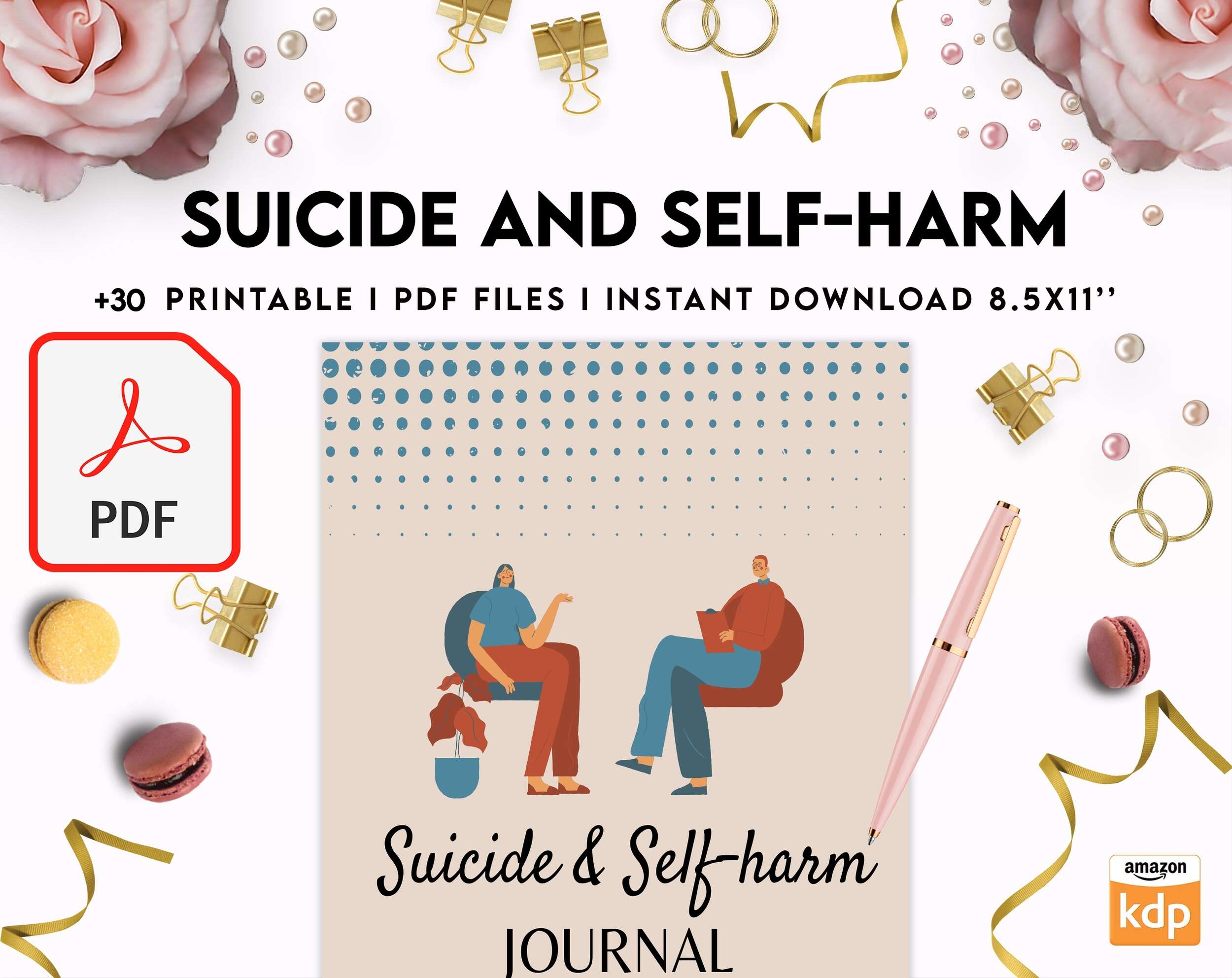 Suicide and self-harm journal, suicide awareness,suicide prevention, PDF file 8,5×11 inch