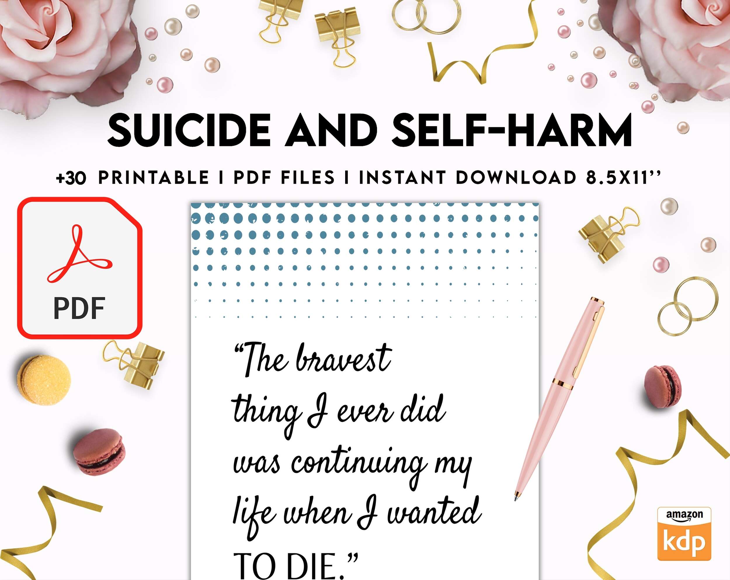 Suicide and self-harm journal, suicide awareness,suicide prevention, PDF file 8,5×11 inch