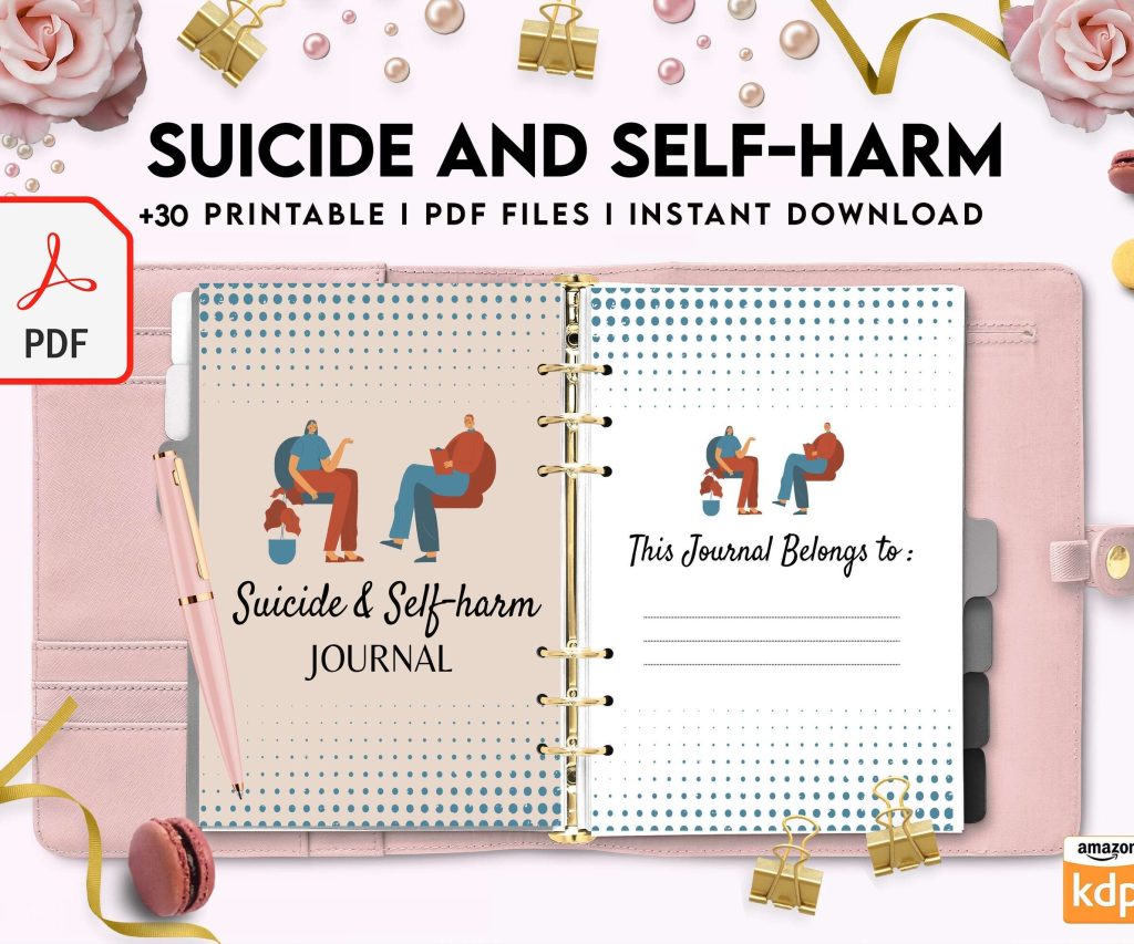 Suicide and self-harm journal, suicide awareness,suicide prevention, PDF file 8,5×11 inch