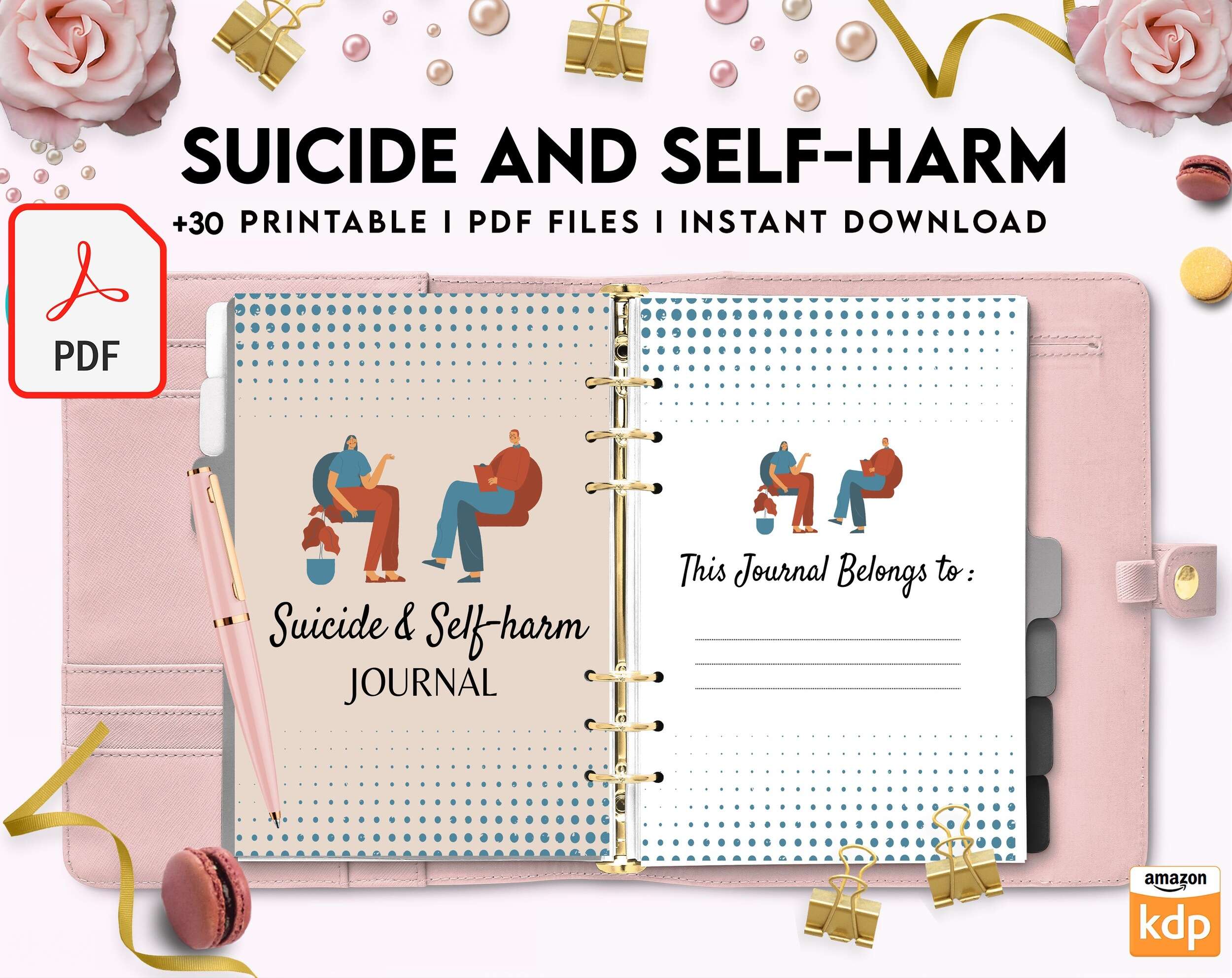 Suicide and self-harm journal, suicide awareness,suicide prevention, PDF file 8,5×11 inch