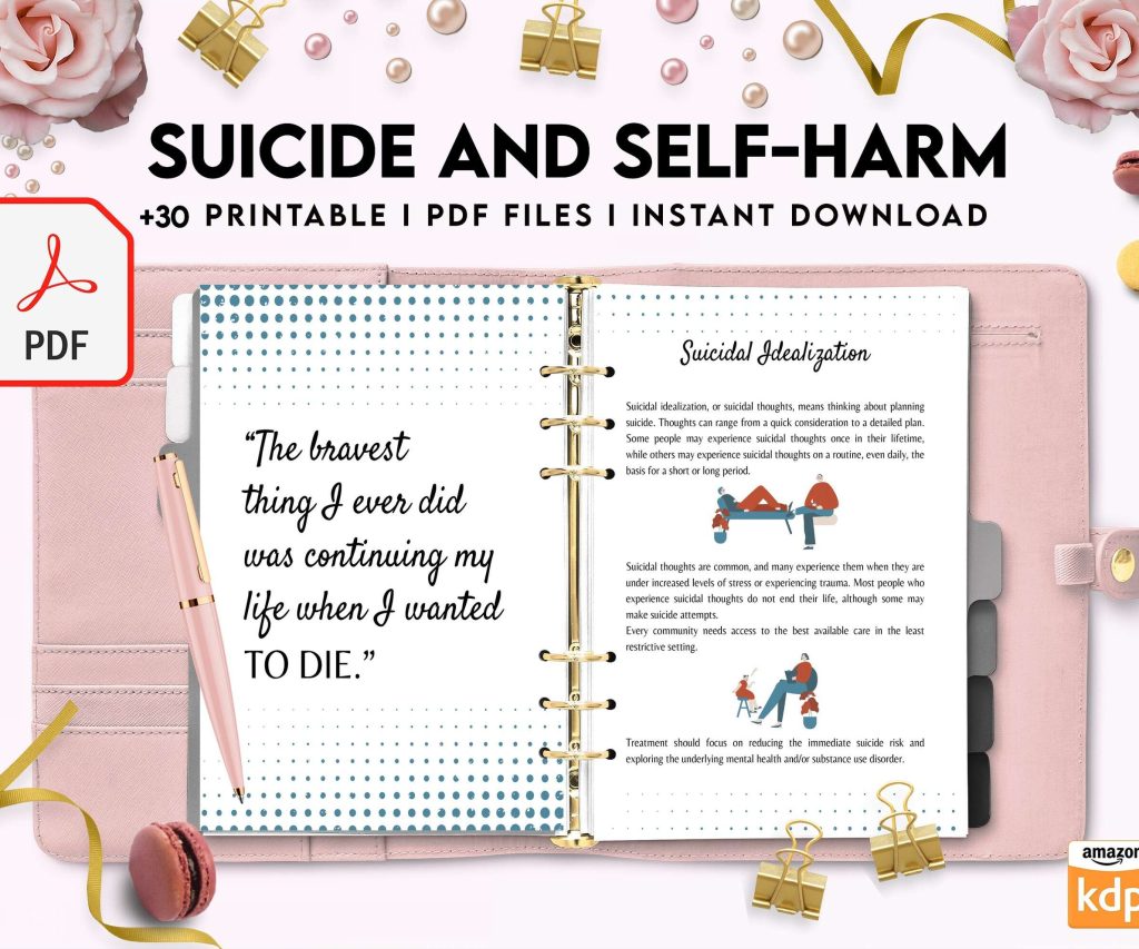 Suicide and self-harm journal, suicide awareness,suicide prevention, PDF file 8,5×11 inch