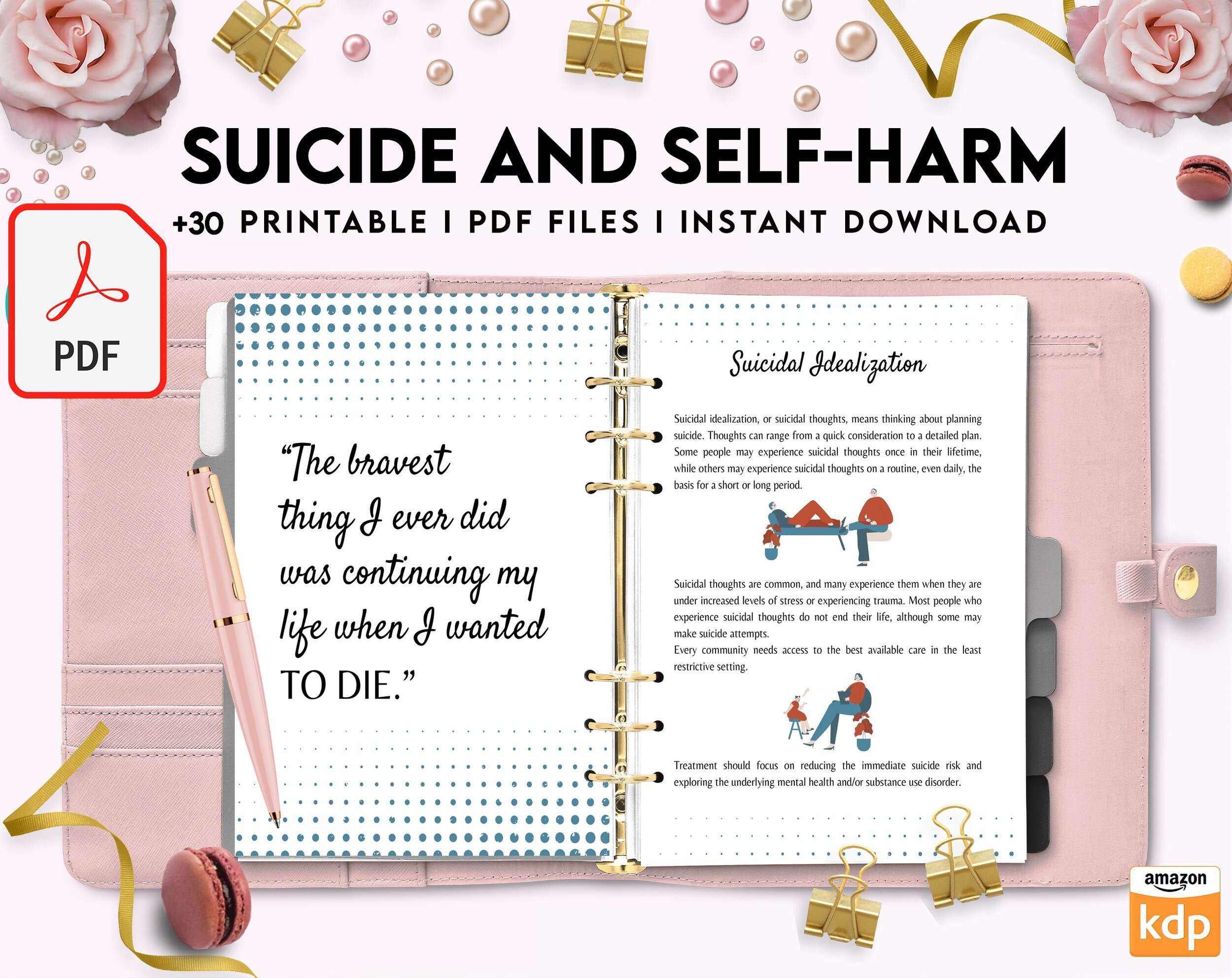Suicide and self-harm journal, suicide awareness,suicide prevention, PDF file 8,5×11 inch