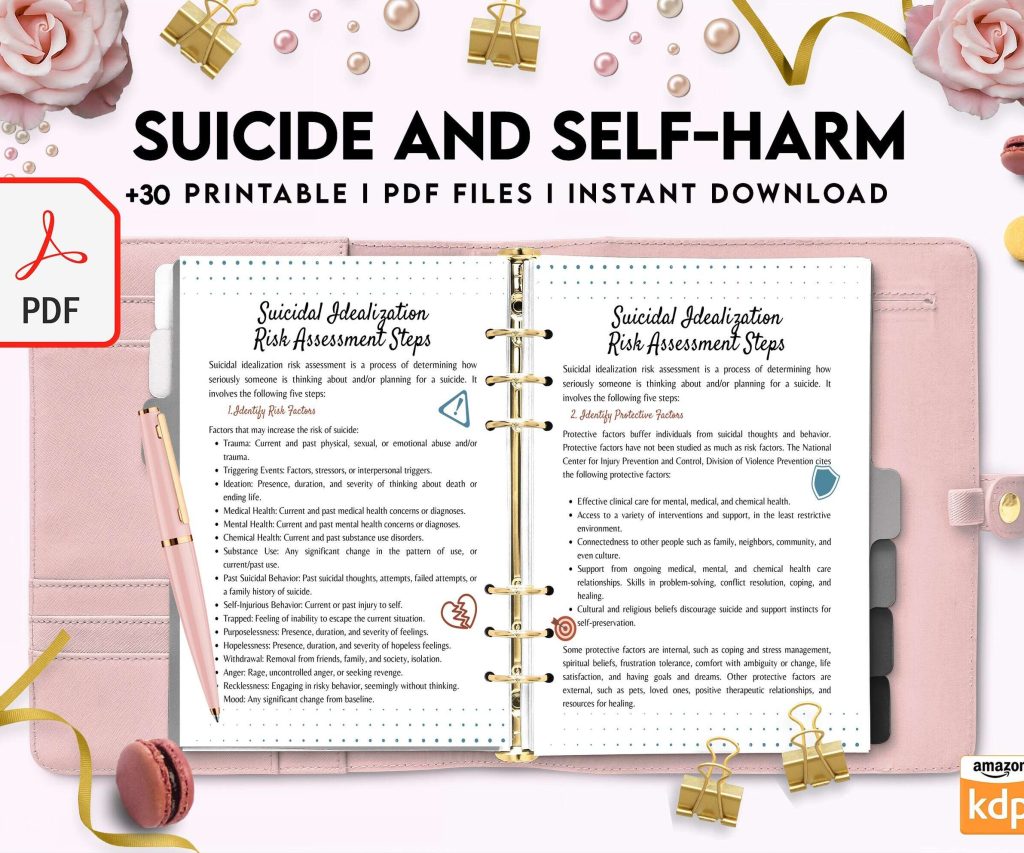 Suicide and self-harm journal, suicide awareness,suicide prevention, PDF file 8,5×11 inch