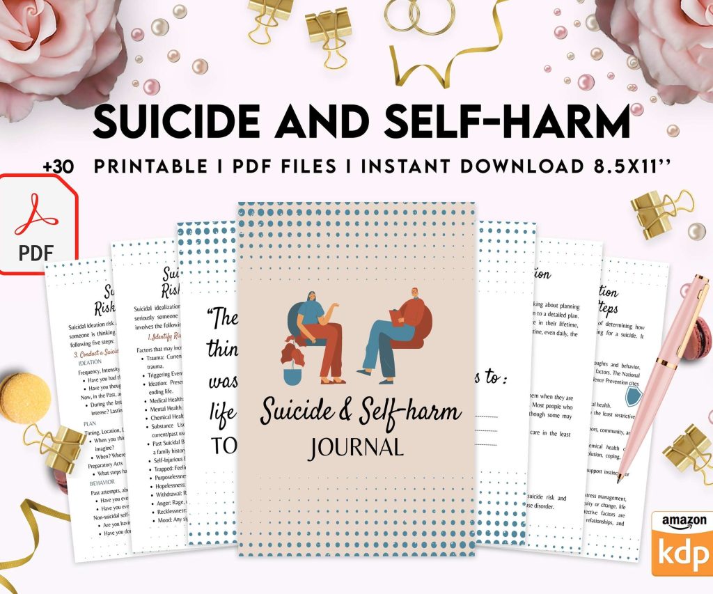 Suicide and self-harm journal, suicide awareness,suicide prevention, PDF file 8,5×11 inch