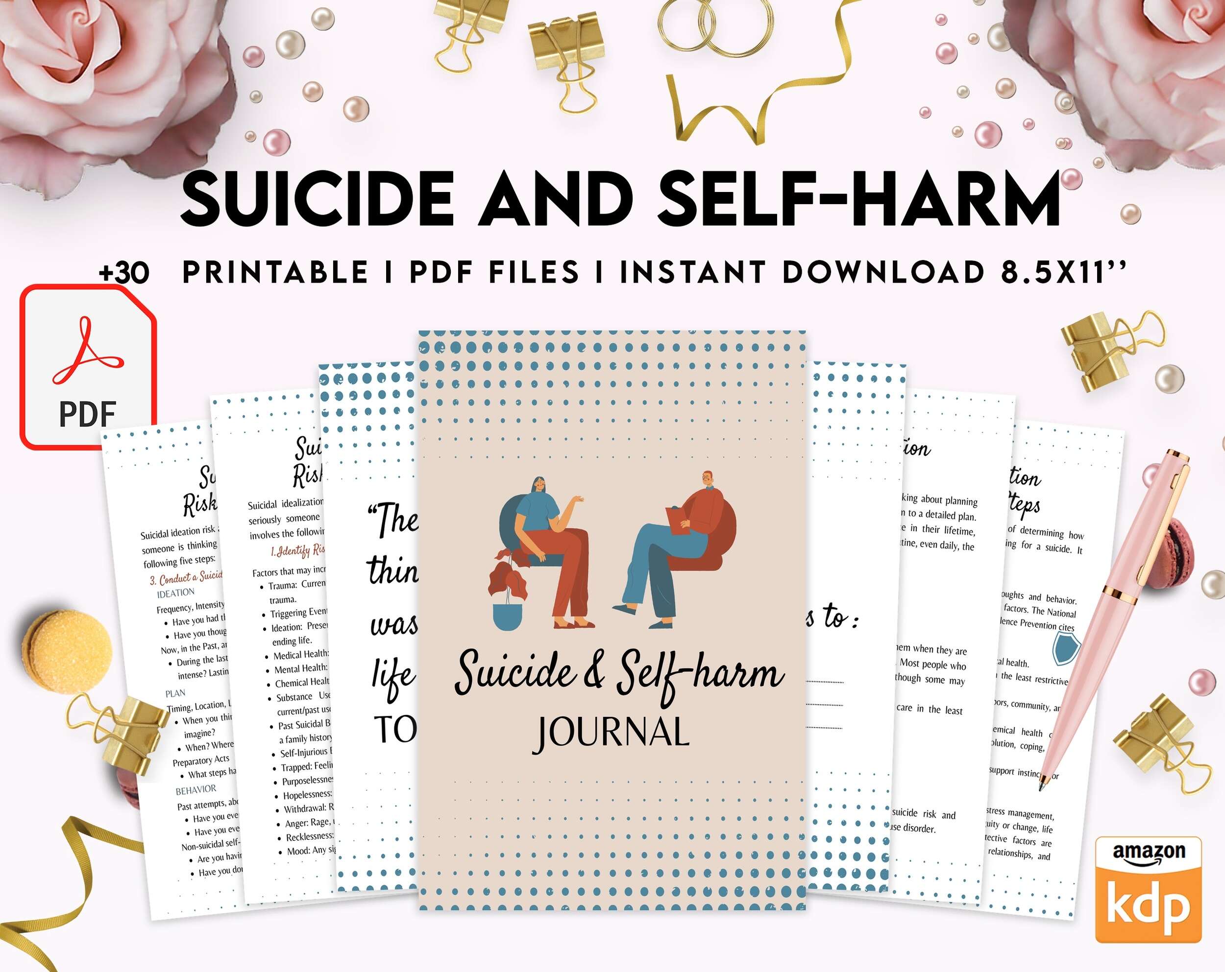Suicide and self-harm journal, suicide awareness,suicide prevention, PDF file 8,5×11 inch