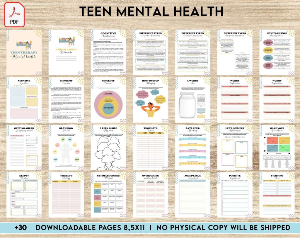 Teen Mental Health, teen therapy journal , teen coping skills, teen Shadow Work, Digital Download PDF file 8,5×11 inch