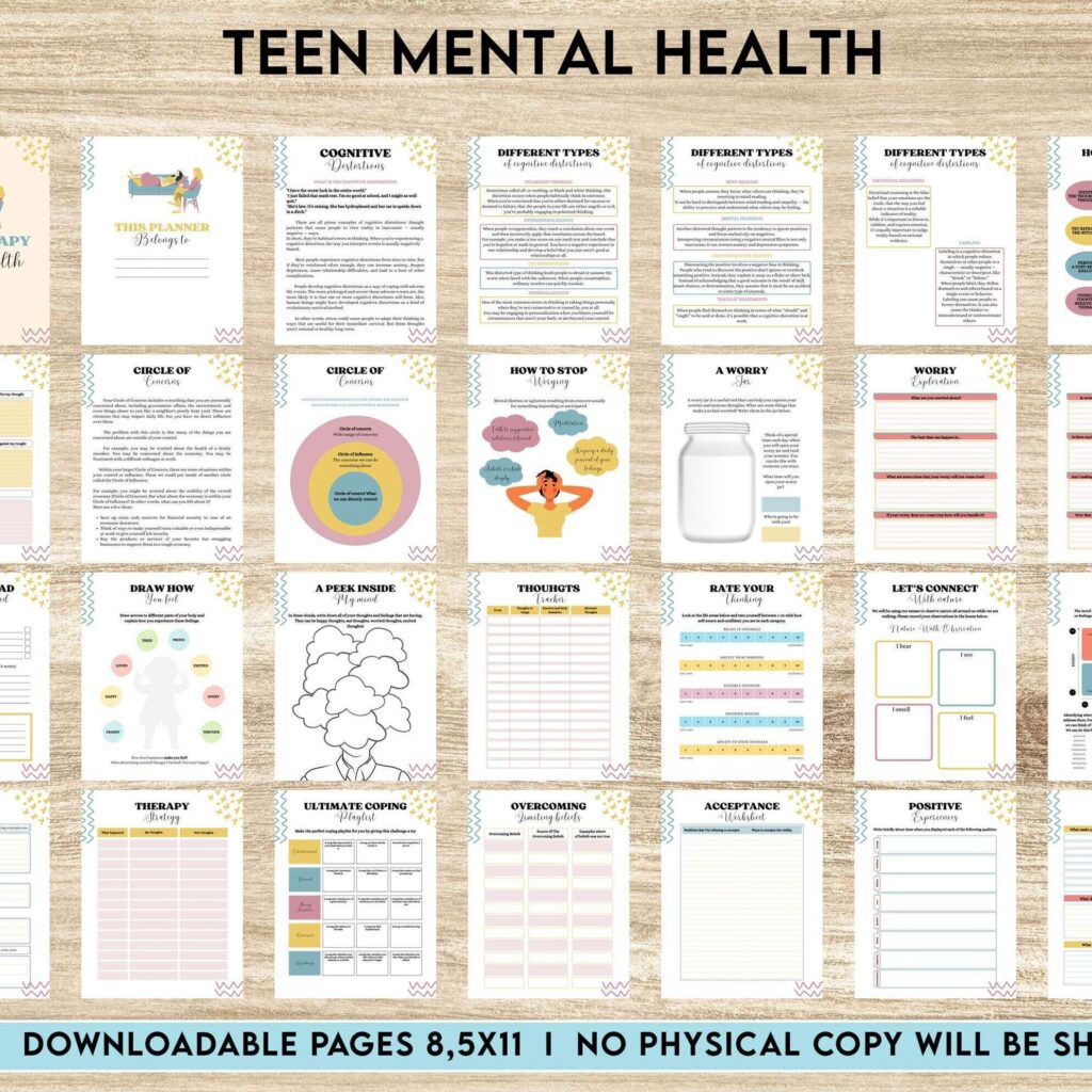 Teen Mental Health, teen therapy journal , teen coping skills, teen Shadow Work, Digital Download PDF file 8,5×11 inch