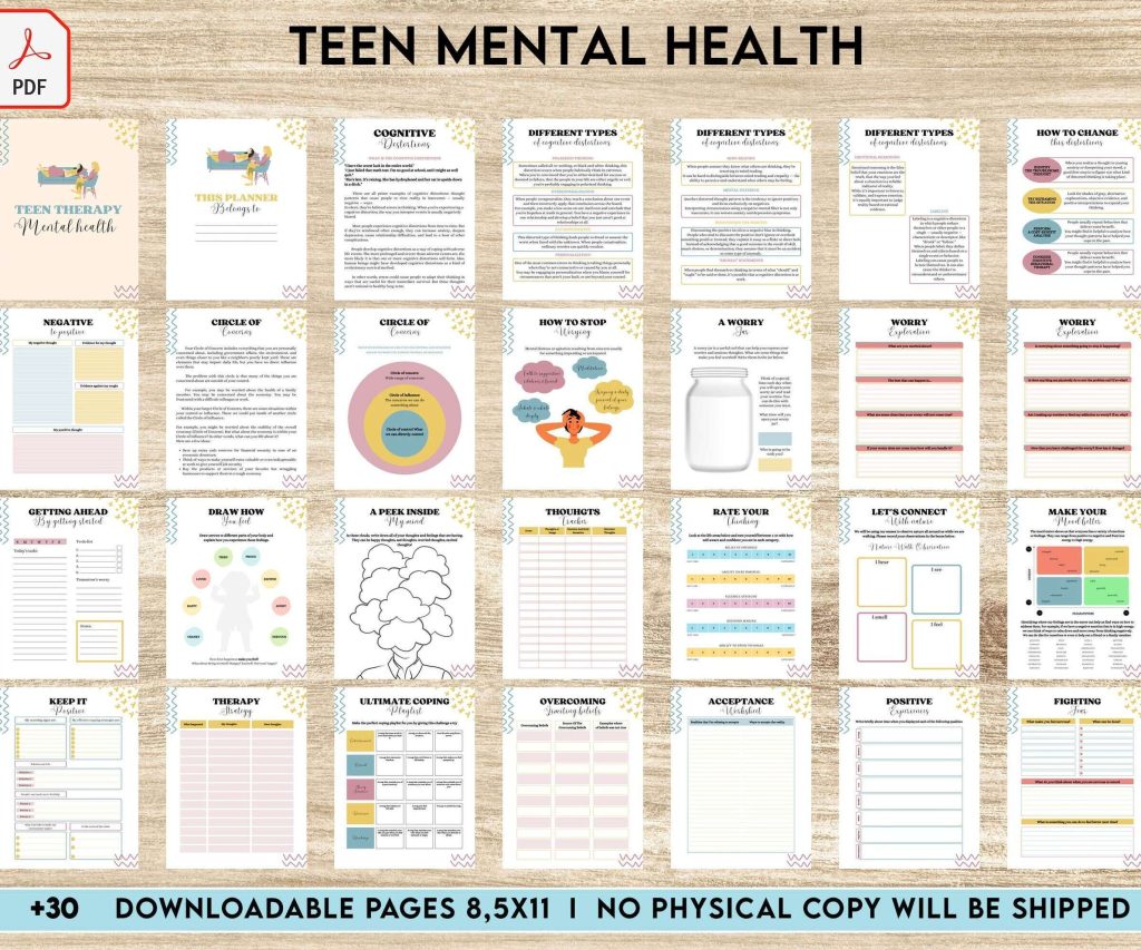 Teen Mental Health, teen therapy journal , teen coping skills, teen Shadow Work, Digital Download PDF file 8,5×11 inch