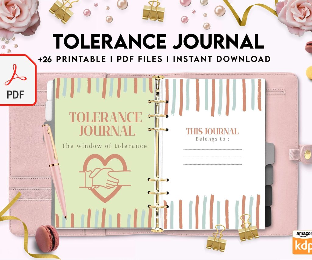 Tolerance Journal, window of tolerance, therapy journal , self discovery, self esteem, Digital Download PDF file 8,5×11 inch