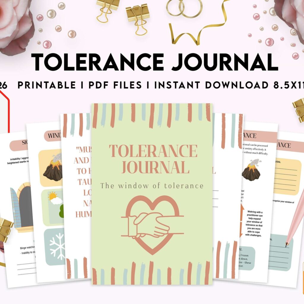 Tolerance Journal, window of tolerance, therapy journal , self discovery, self esteem, Digital Download PDF file 8,5×11 inch
