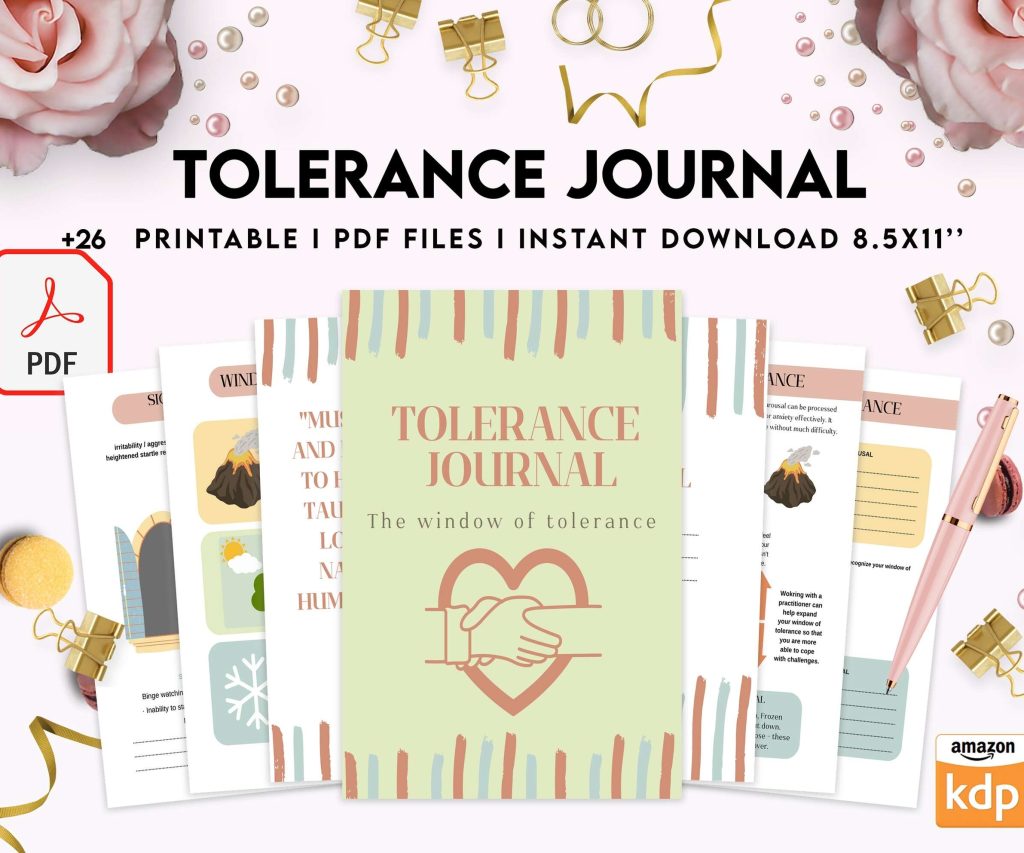 Tolerance Journal, window of tolerance, therapy journal , self discovery, self esteem, Digital Download PDF file 8,5×11 inch