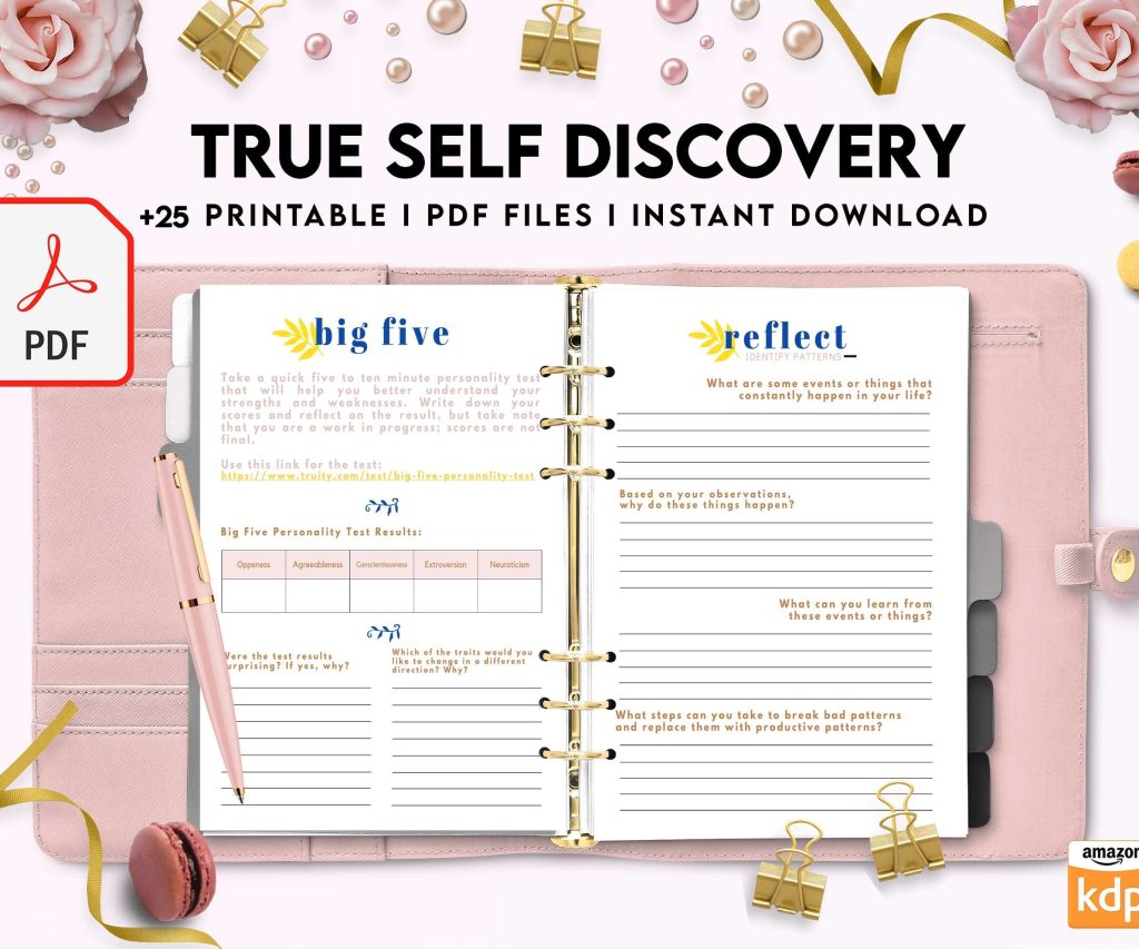 True Self Discovery, self esteem, self love journal , self care journal, manifestation Digital Download PDF file 8,5×11 inch