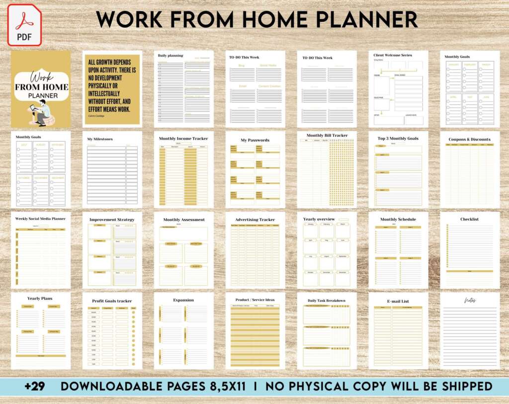 Work From Home Planner, Productivity planner, Working from home, freelancer solopreneur business planner, Digital Download PDF file 8,5×11 inch