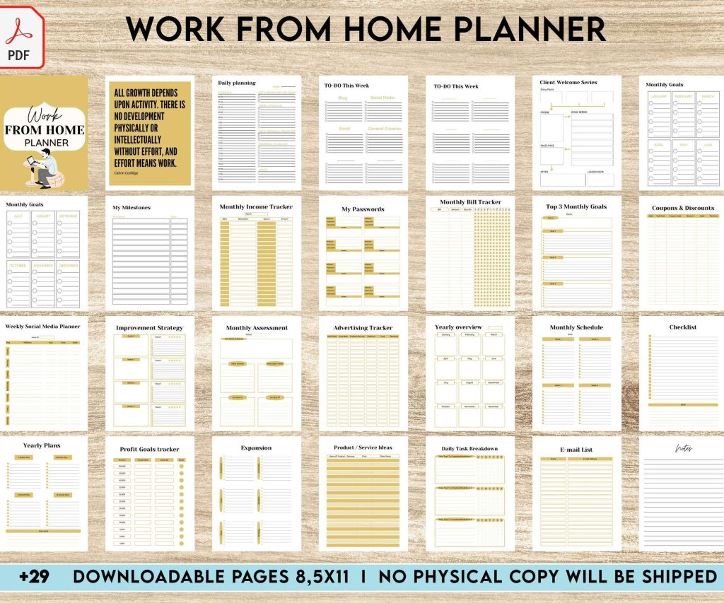 Work From Home Planner, Productivity planner, Working from home, freelancer solopreneur business planner, Digital Download PDF file 8,5×11 inch