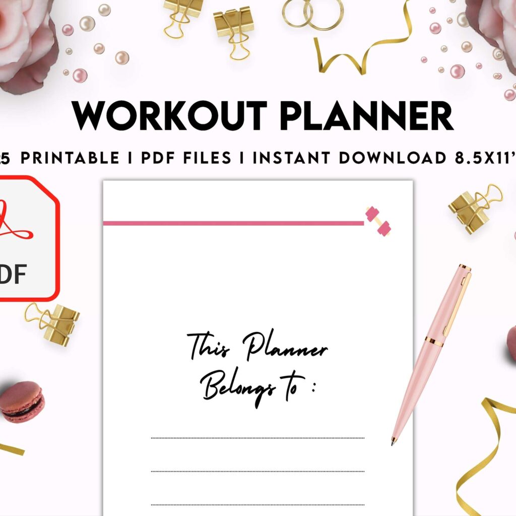 Workout Planner, exercise tracker , Fitness Journal, workout journal, Digital Download PDF file 8,5×11 inch