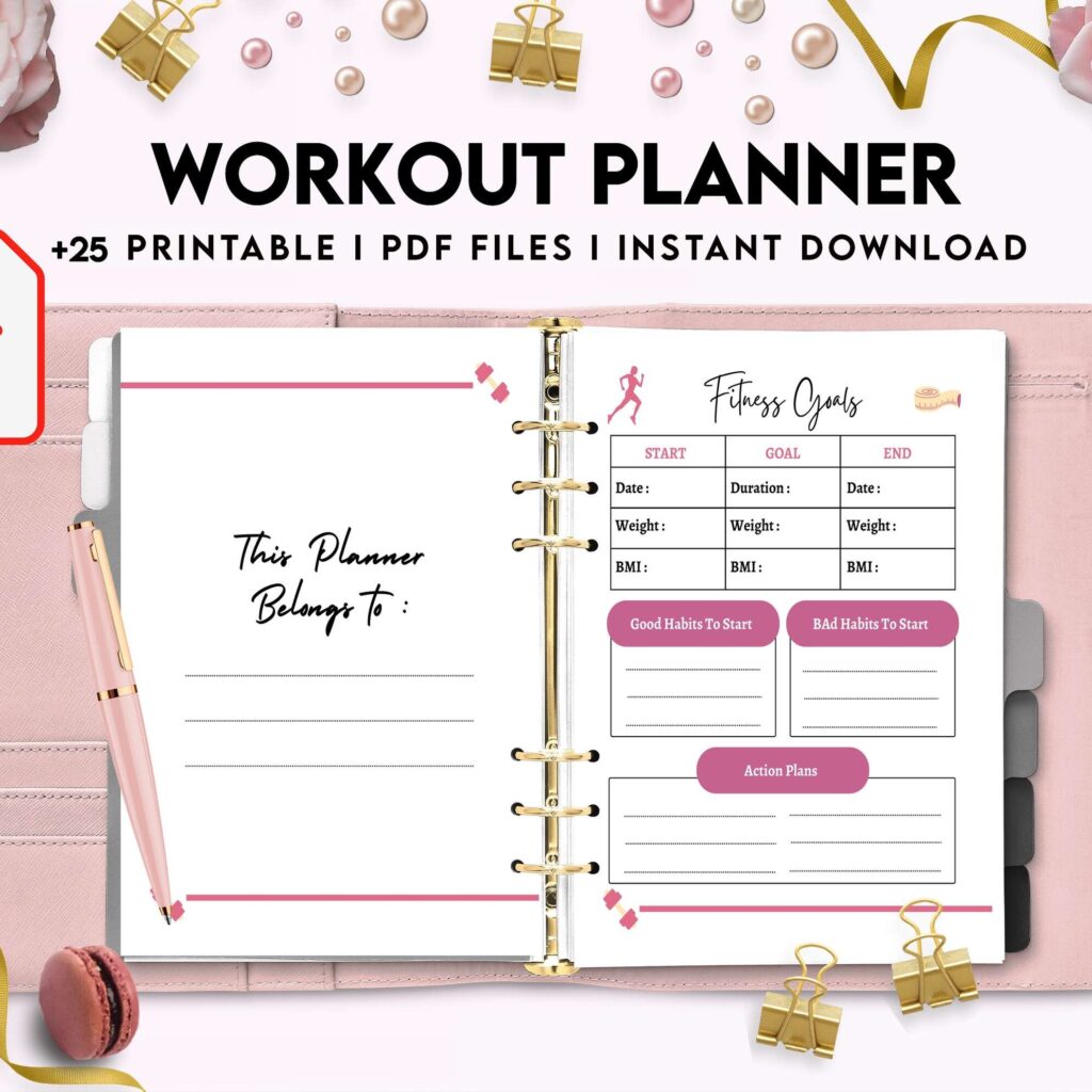 Workout Planner, exercise tracker , Fitness Journal, workout journal, Digital Download PDF file 8,5×11 inch